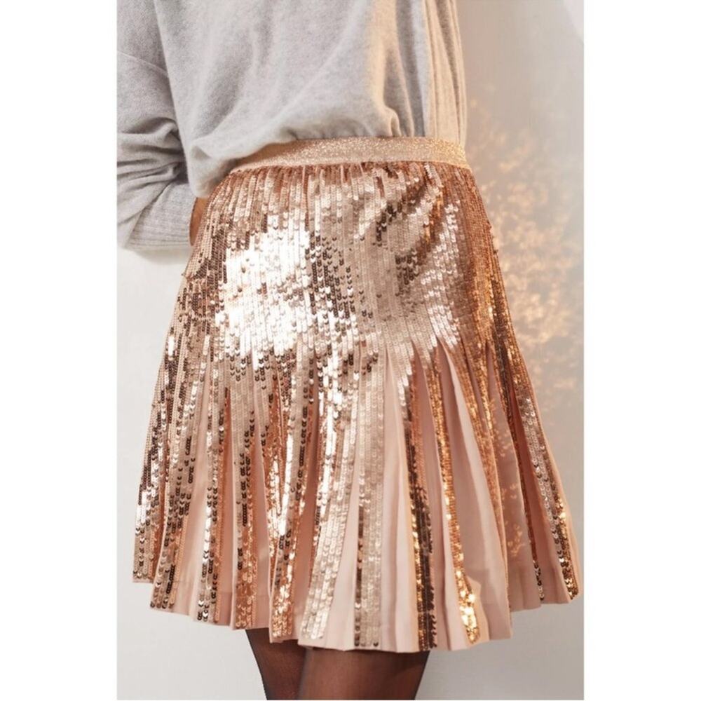 Anthropologie Bea Pink Sequin Pleated Mini Skirt Size 4 - Picture 4 of 9
